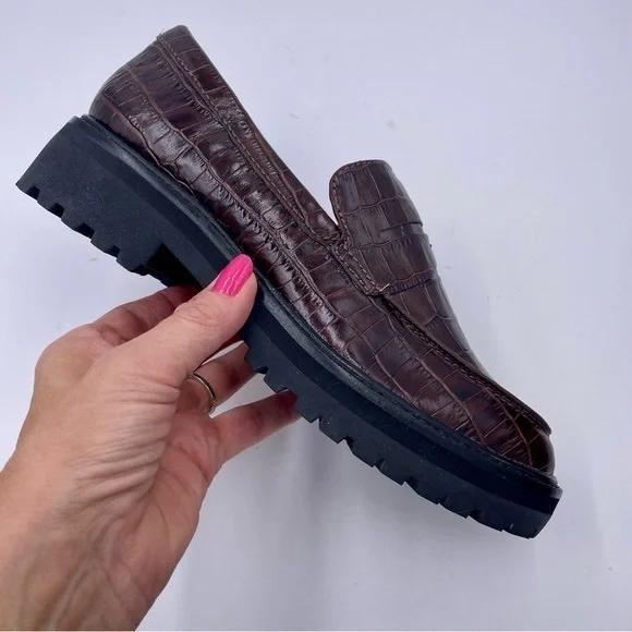NEW Everlane Brown  Crocodile Leather Chunky Lug Sole Loafer in Size 8 - Picture 5 of 5